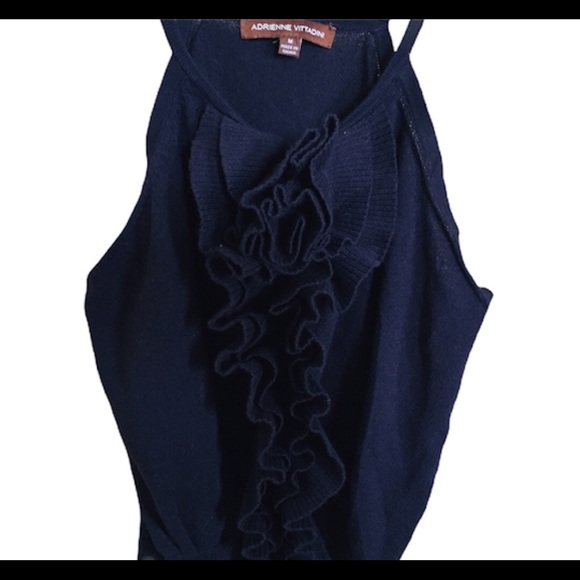 ADRIENNE VITTADINI Knit Ruffle Sleeveless Tank/Top Navy Blue Size Medium - Picture 8 of 9